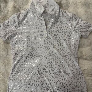 Silver and White Leopard Print Women’s golf polo
